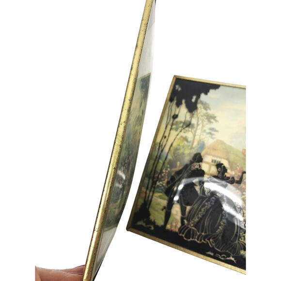 Vintage 1940's Reverse Painted Convex Glass Wall Hangings Man Woman Victorian - Picture 5 of 8